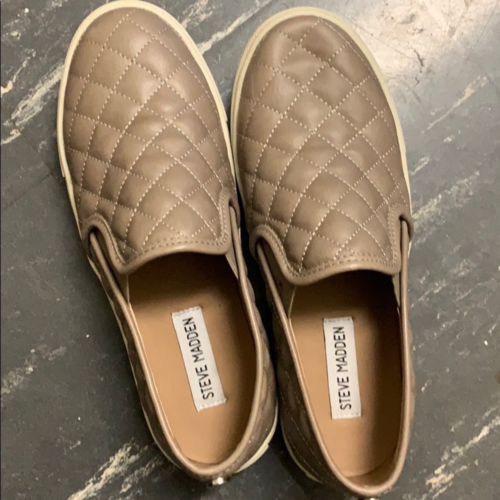 quilted tan steve madden slip-ons